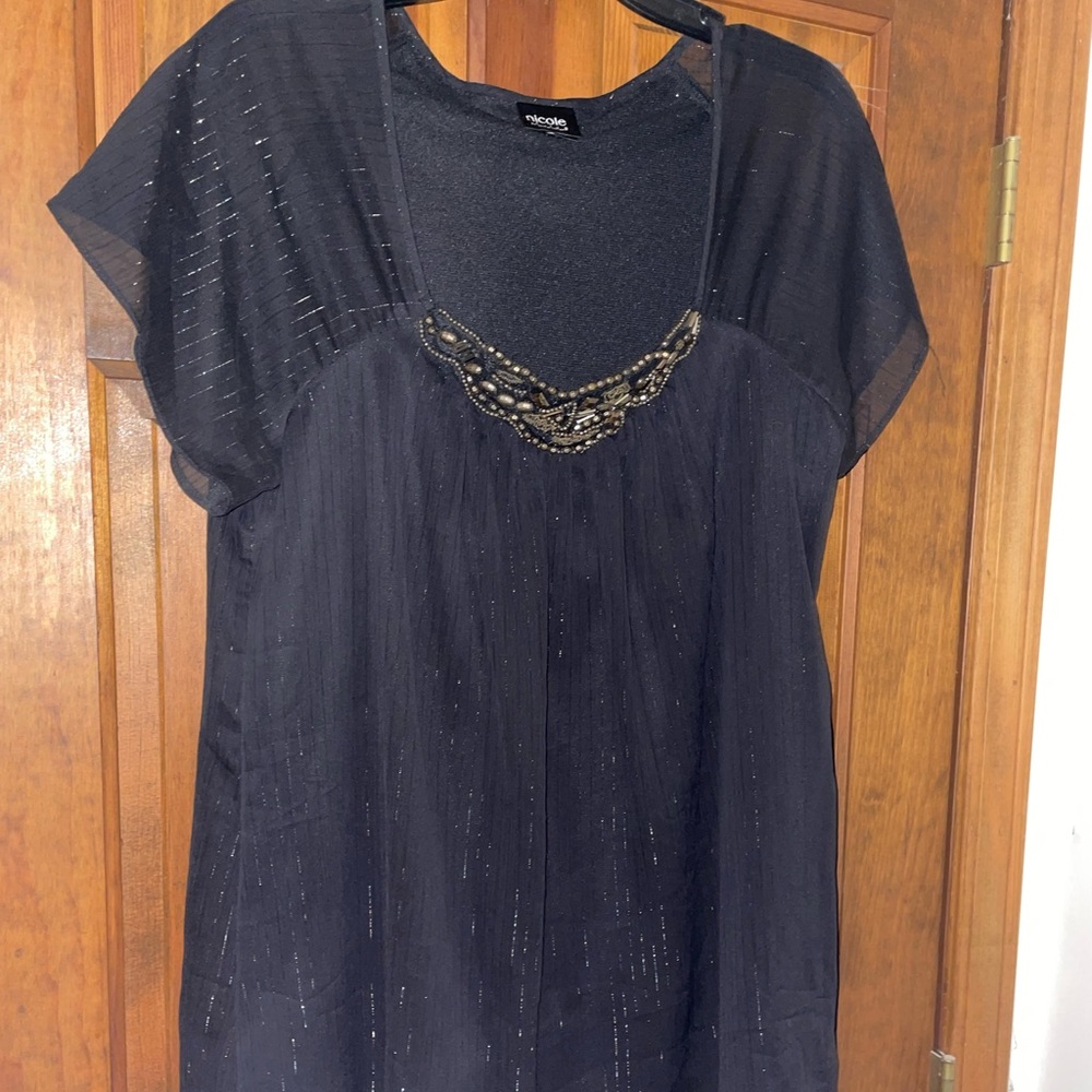 Black Nicole Miller beaded short sleeve top